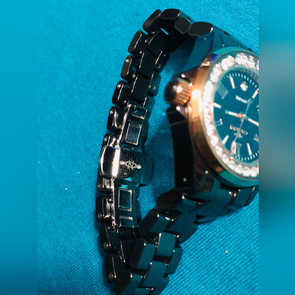 (898)Vintage Oniss Paris Women's ON815-LRG BLK Lario Ceramic Collection Swiss - Picture 7 of 14